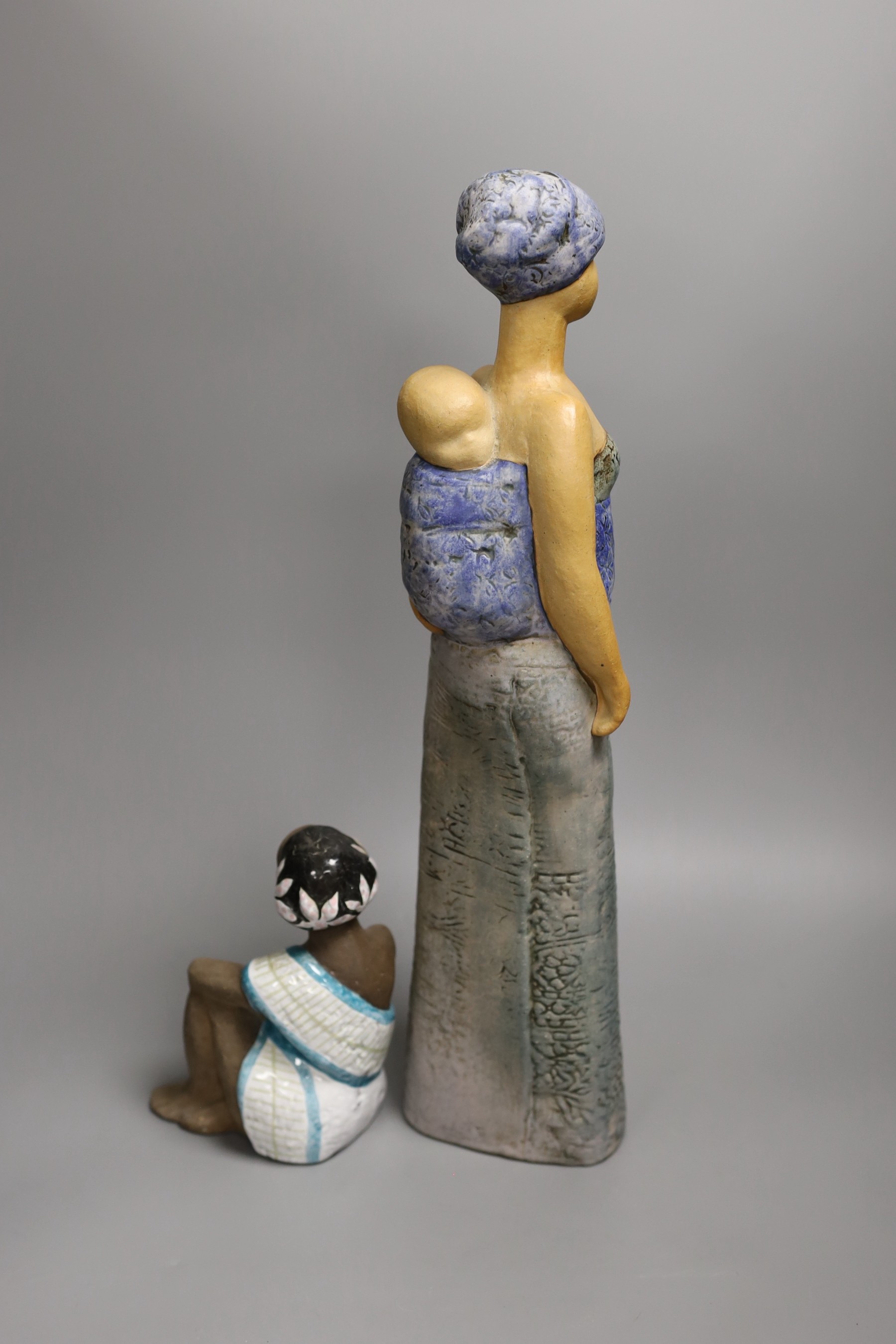 Lisa Larsson for Gustavsberg. A mother and baby group and a similar seated figure. Tallest 47cm